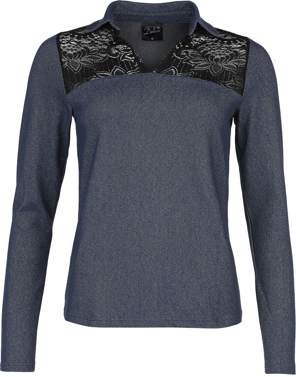 T-shirt manches longues Rockabilly de Pussy Deluxe - Wild West Denim Look - Haut Manches Longues - S à XXL - pour Femme - bleu - Pussy Deluxe