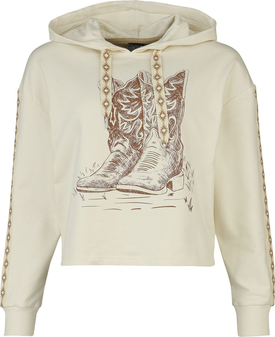 Sweat-shirt à capuche Rockabilly de Pussy Deluxe - Wild West Boots - Sweat à Capuche Court - S à XXL - pour Femme - blanc cassé - Pussy Deluxe