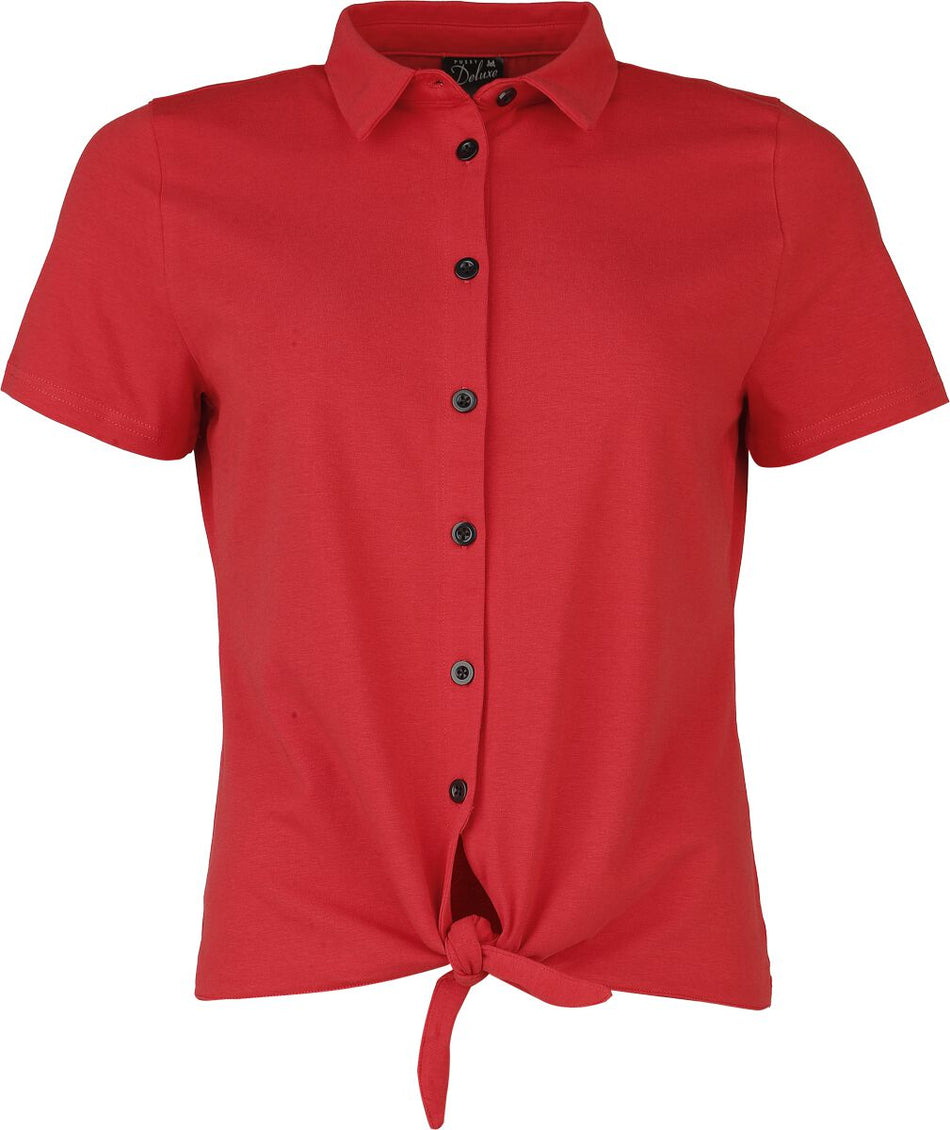 Chemise manches courtes Rockabilly de Pussy Deluxe - Asia Dreams Cat Fan - Chemisier Noué - S à XXL - pour Femme - rouge - Pussy Deluxe