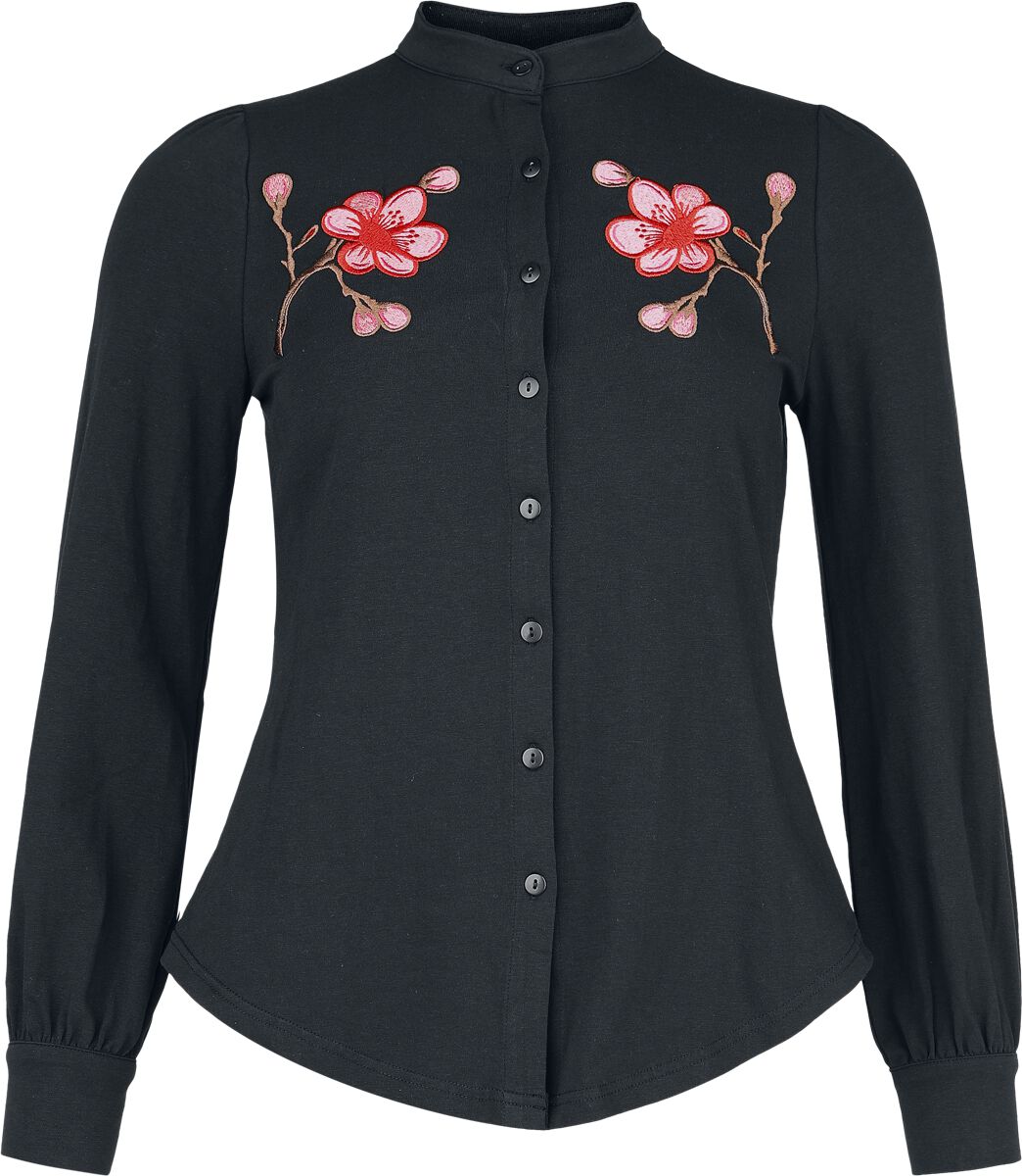 Chemise manches longues Rockabilly de Pussy Deluxe - Asia Dreams Flowers Blouse - S à XXL - pour Femme - noir - Pussy Deluxe