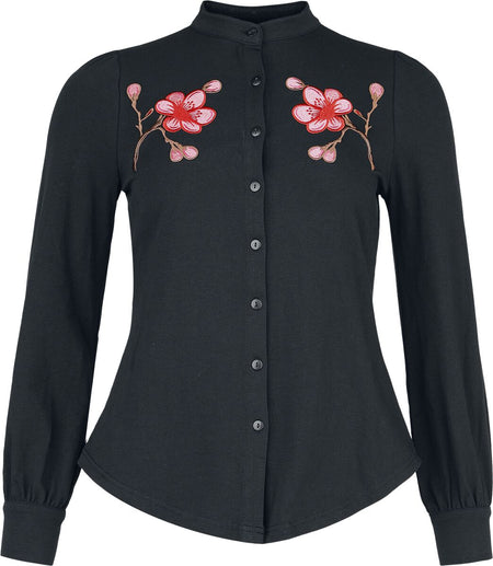 Chemise manches longues Rockabilly de Pussy Deluxe - Asia Dreams Flowers Blouse - S à XXL - pour Femme - noir - Pussy Deluxe
