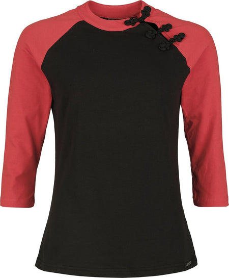 T-shirt manches longues Rockabilly de Pussy Deluxe - Asia Dreams - Haut - S à XXL - pour Femme - noir/rouge - Pussy Deluxe