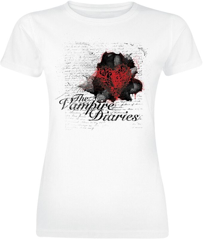 T-Shirt Manches courtes  de The Vampire Diaries - Heart Diary - S à XXL - pour Femme - blanc - The Vampire Diaries