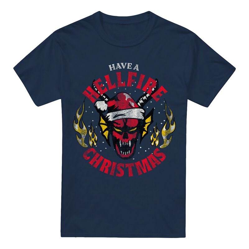 T-Shirt Manches courtes  de Stranger Things - Hellfire Christmas - S à XXL - pour Homme - marine - Stranger Things