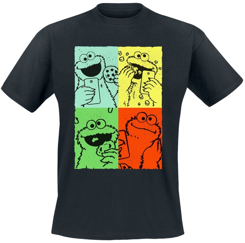 T-Shirt Manches courtes  de Sesame Street - Cookie Monster - Vintage Art - S à L - pour Homme - noir - Sesame Street