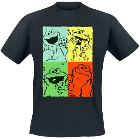 T-Shirt Manches courtes  de Sesame Street - Cookie Monster - Vintage Art - S à L - pour Homme - noir - Sesame Street