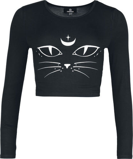 T-shirt manches longues  de Coven United - T-Shirt Chat - L à XL - pour Femme - noir - Coven United