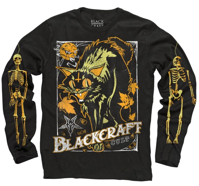 T-shirt manches longues Gothic de Blackcraft Cult - Vintage Halloween Cat - M à XXL - pour Homme - noir - Blackcraft Cult