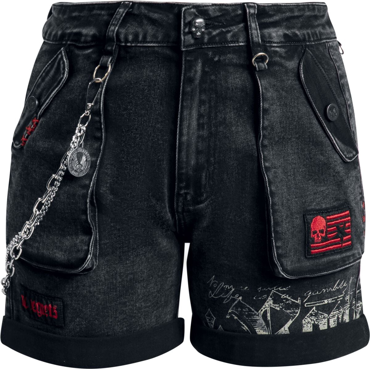 Short  de Rock Rebel by EMP - Short avec Boutons Crânes - 27 à 34 - pour Femme - gris - Rock Rebel by EMP