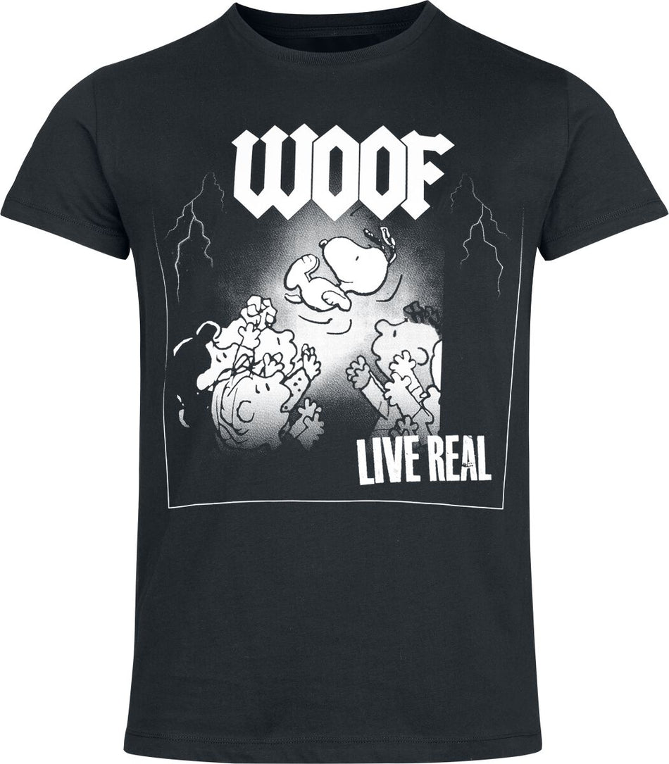 T-Shirt Manches courtes  de Snoopy - Woof Live Real - S à 3XL - pour Homme - noir - Snoopy