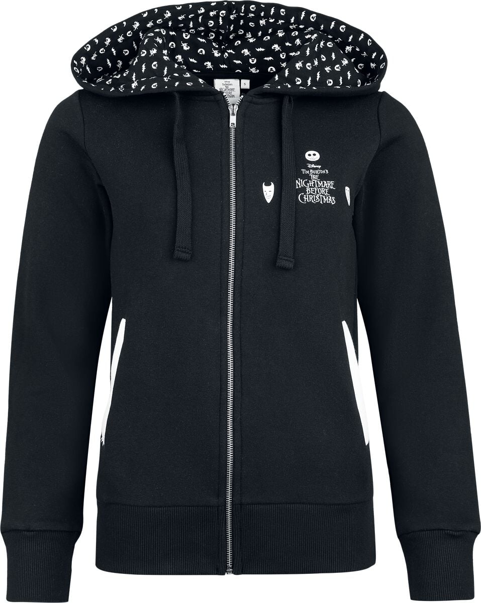 Sweat-shirt zippé à capuche Disney de L'Étrange Noël De Monsieur Jack - Jack Skellington - S à 3XL - pour Femme - noir - L'Étrange Noël De Monsieur Jack