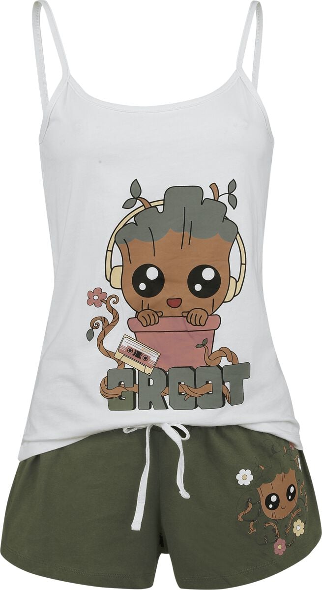 Pyjama Disney de Les Gardiens De La Galaxie - Groot - S à 3XL - pour Femme - blanc/vert - Les Gardiens De La Galaxie