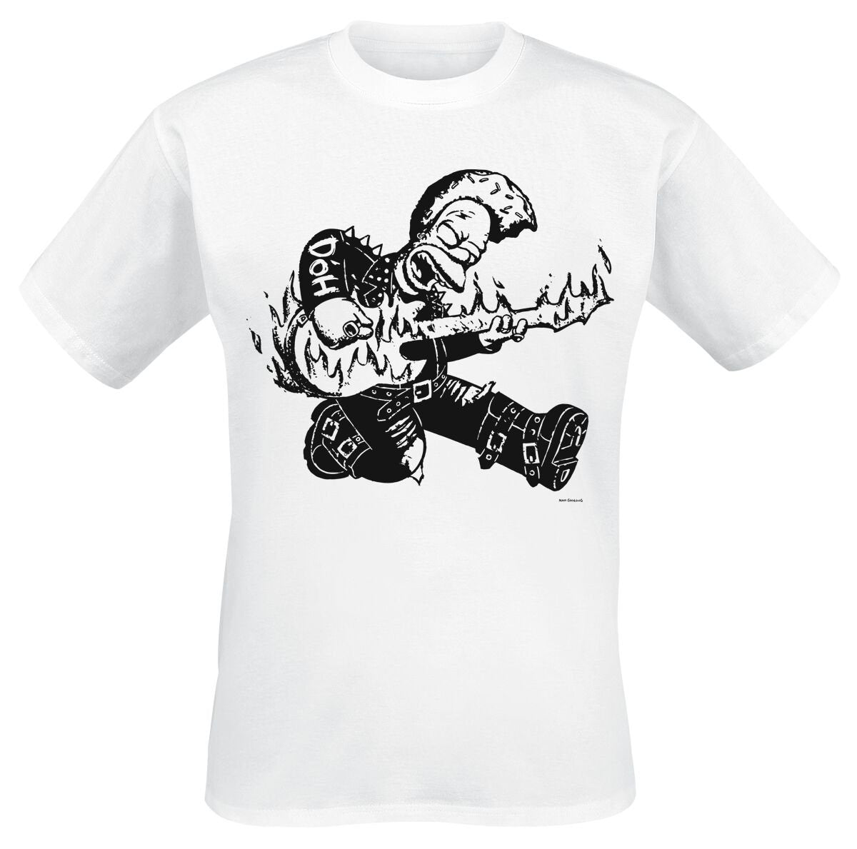 T-Shirt Manches courtes  de Les Simpson - Homer avec Guitare - S à XXL - pour Homme - blanc - Les Simpson