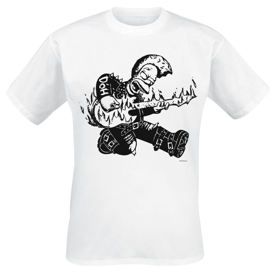 T-Shirt Manches courtes  de Les Simpson - Homer avec Guitare - S à XXL - pour Homme - blanc - Les Simpson