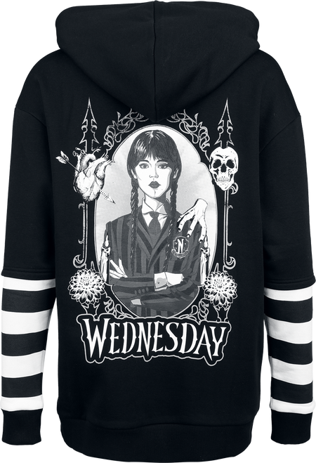 Sweat-shirt à capuche  de Wednesday - Death & Flower - Oversize - S à XXL - pour Femme - noir/blanc - Wednesday - View 2