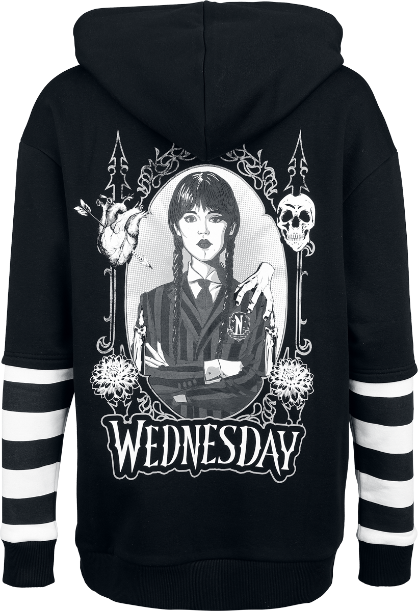 Sweat-shirt à capuche  de Wednesday - Death & Flower - Oversize - S à XXL - pour Femme - noir/blanc - Wednesday - View 2