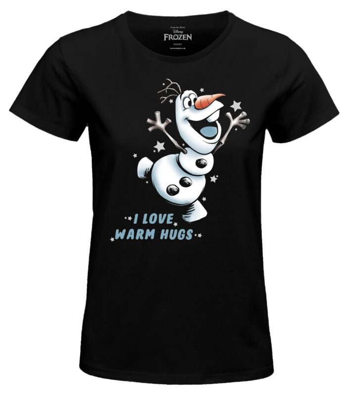 T-Shirt Manches courtes Disney de La Reine Des Neiges - Olaf - Warm Hugs - S à XL - pour Femme - noir - La Reine Des Neiges