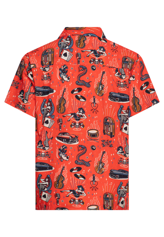 Chemise manches courtes Rockabilly de King Kerosin - Rock´n Roll Hawaii Shirt - S à 5XL - pour Homme - rouge - King Kerosin - View 2