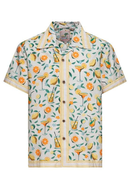 Chemise manches courtes Rockabilly de King Kerosin - Citrus Cocktail - Chemise Hawaïenne - S à 5XL - pour Homme - crème - King Kerosin