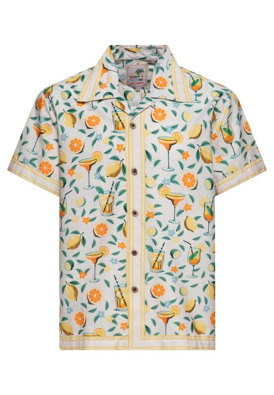 Chemise manches courtes Rockabilly de King Kerosin - Citrus Cocktail - Chemise Hawaïenne - S à 5XL - pour Homme - crème - King Kerosin