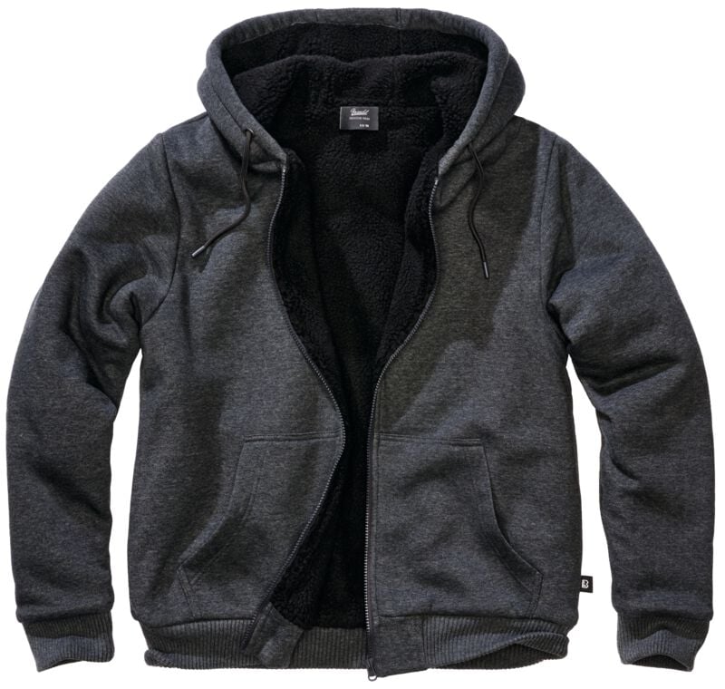 Sweat-shirt à capuche  de Brandit - Sweat à Capuche Zippé Doublé Teddy - S à 4XL - pour Homme - noir chiné - Brandit