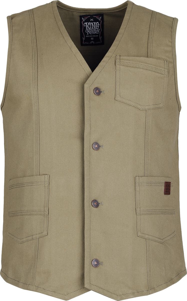 Veste Sans Manches Rockabilly de King Kerosin - James Denim Vest - S à 3XL - pour Homme - kaki - King Kerosin
