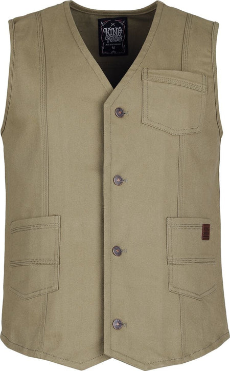 Veste Sans Manches Rockabilly de King Kerosin - James Denim Vest - S à 3XL - pour Homme - kaki - King Kerosin