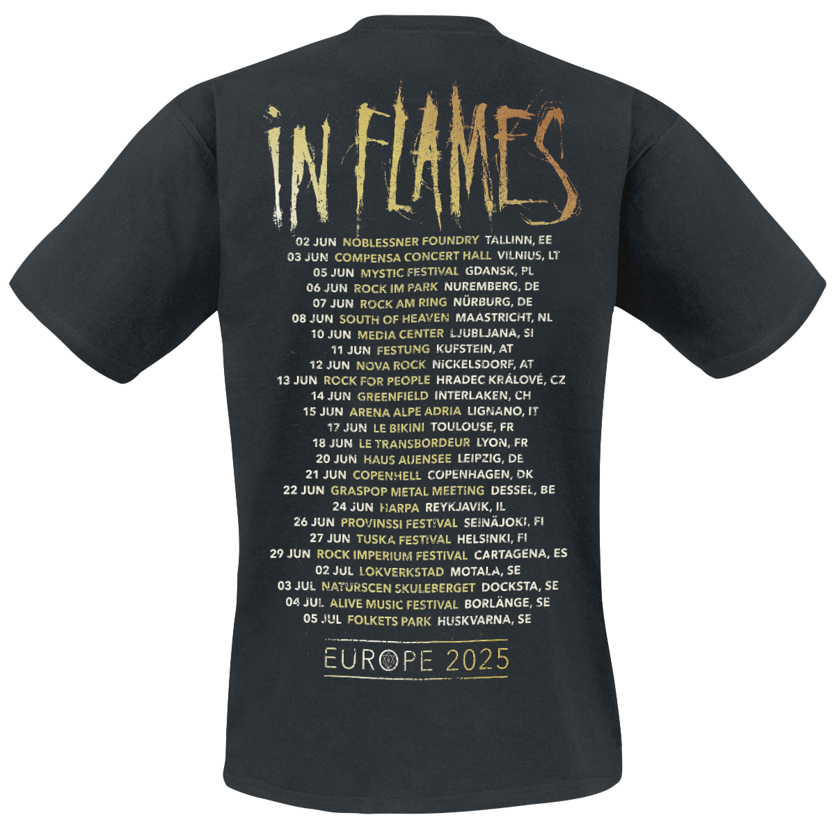T-Shirt Manches courtes  de In Flames - European Tour 2025 - S à 3XL - pour Homme - noir - In Flames - View 2