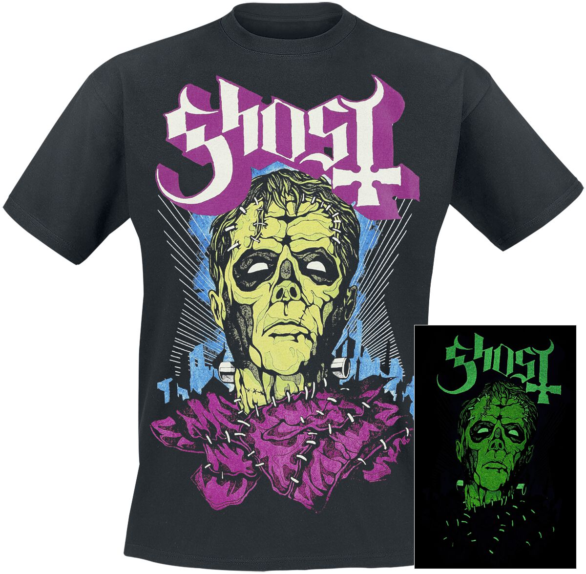 T-Shirt Manches courtes  de Ghost - Frank - Glow In The Dark - S à 5XL - pour Homme - noir - Ghost