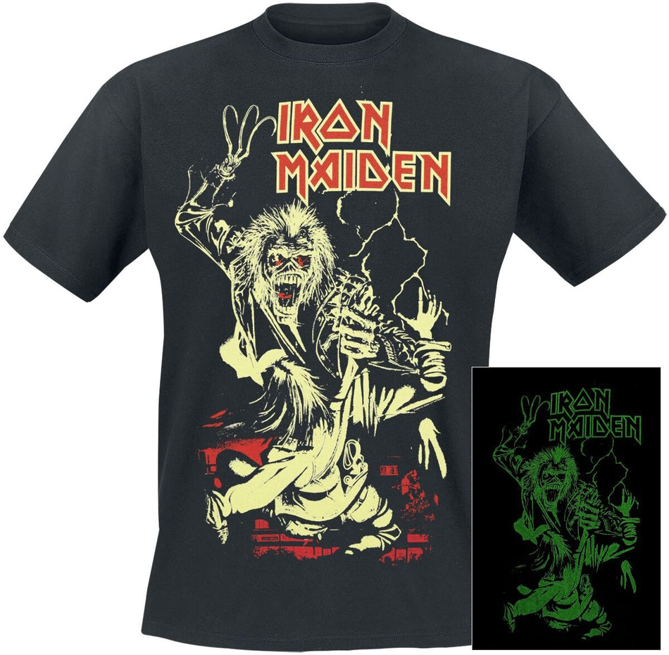 T-Shirt Manches courtes  de Iron Maiden - Fire Ring - Glow In The Dark - S à 5XL - pour Homme - noir - Iron Maiden