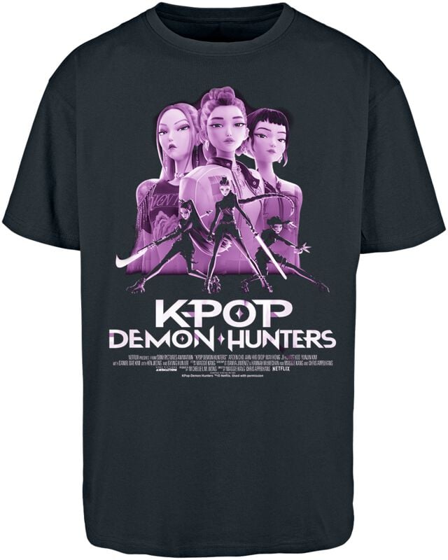 T-Shirt Oversize  de KPop Demon Hunters - Huntrix Billboard Poster - S à XXL - pour Unisexe - noir - KPop Demon Hunters