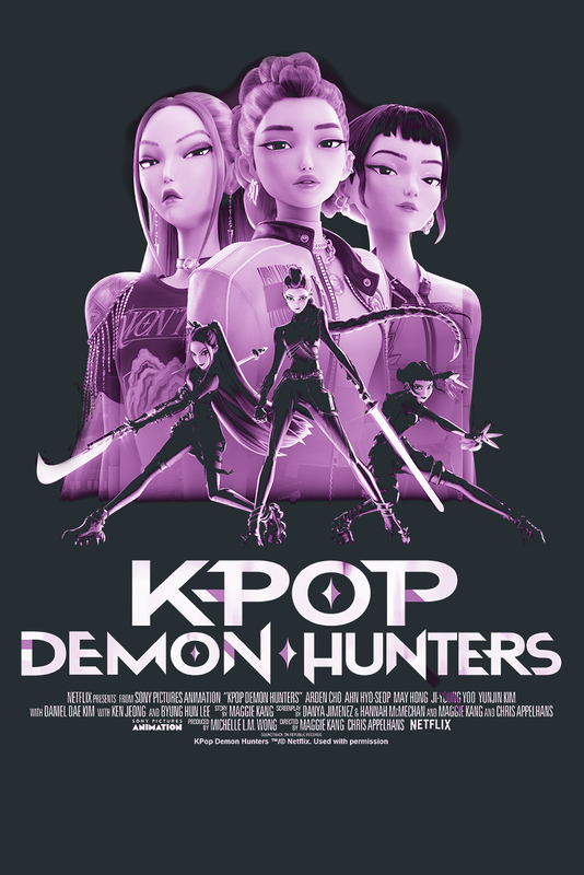 T-Shirt Oversize  de KPop Demon Hunters - Huntrix Billboard Poster - S à XXL - pour Unisexe - noir - KPop Demon Hunters - View 2