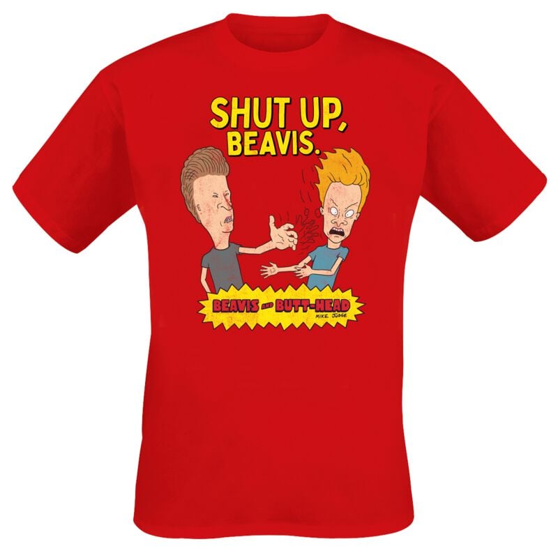 T-Shirt Manches courtes  de Beavis And Butt-Head - Shut Up Beavis - S à XXL - pour Homme - rouge - Beavis And Butt-Head