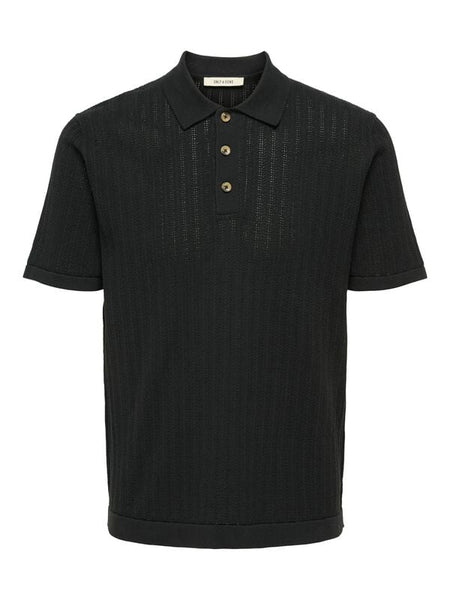 Polo  de ONLY and SONS - ONSMOON REG 12 SS POLO KNIT NOOS - S à XXL - pour Homme - noir - ONLY and SONS