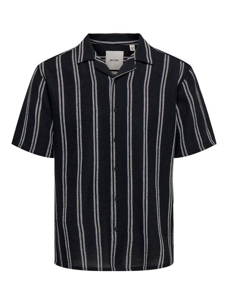 Chemise manches courtes  de ONLY and SONS - ONSTREV LIFE REG NOOS - Chemise Rayée - S à XXL - pour Homme - marine - ONLY and SONS