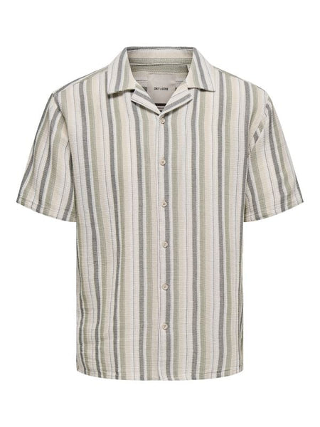 Chemise manches courtes  de ONLY and SONS - ONSTREV LIFE REG NOOS - Chemise Rayée - S à XXL - pour Homme - crème - ONLY and SONS
