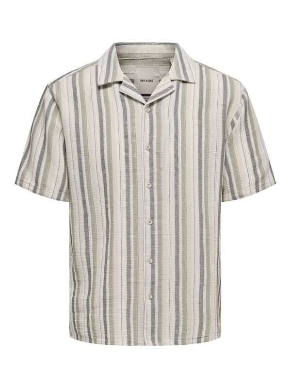 Chemise manches courtes  de ONLY and SONS - ONSTREV LIFE REG NOOS - Chemise Rayée - S à XXL - pour Homme - crème - ONLY and SONS
