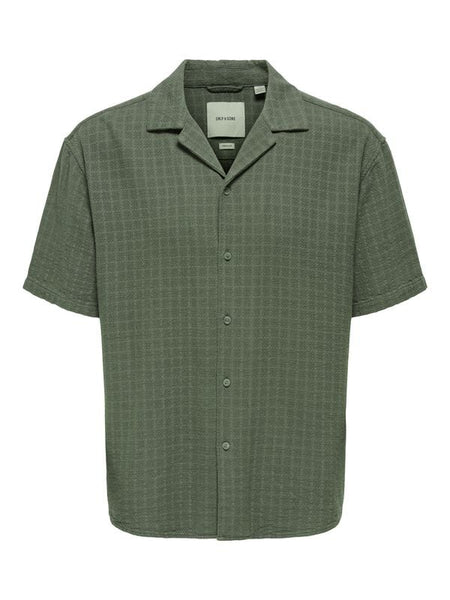 Chemise manches courtes  de ONLY and SONS - ONSLATHAM REG RESORT STRUC 0257 NOOS - Chemise Manches Courtes - S à XXL - pour Homme - olive - ONLY and SONS