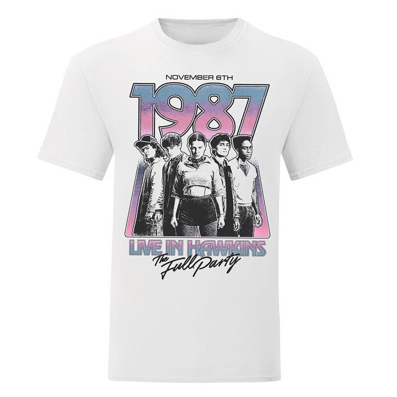 T-Shirt Manches courtes  de Stranger Things - Season 5 - Hawkins 1987 Group Tour Poster - S à XXL - pour Femme - blanc - Stranger Things
