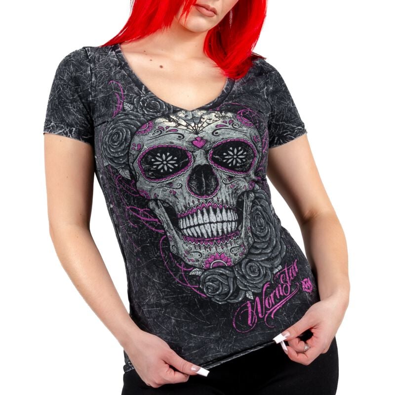 T-Shirt Manches courtes  de Wornstar - Calavera Tee - XS à 3XL - pour Femme - noir - Wornstar