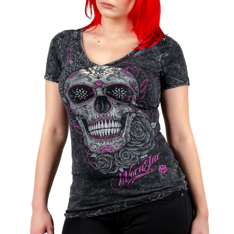 T-Shirt Manches courtes  de Wornstar - Calavera Tee - XS à 3XL - pour Femme - noir - Wornstar - View 2