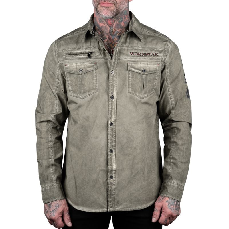 Chemise manches longues  de Wornstar - Search & Destroy Hemd - Olive - XL - pour Homme - olive - Wornstar