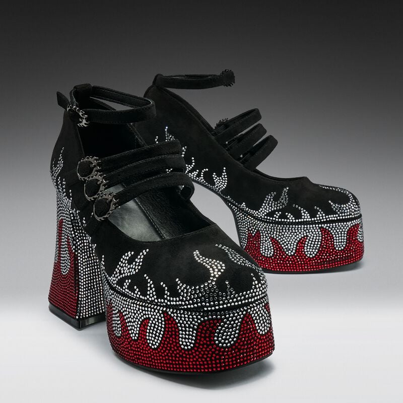 Talons hauts Rockabilly de KOI - BLAZED FLAMES STRAPPY HEELS BLACK - EU36 à EU41 - pour Femme - noir/rouge - KOI