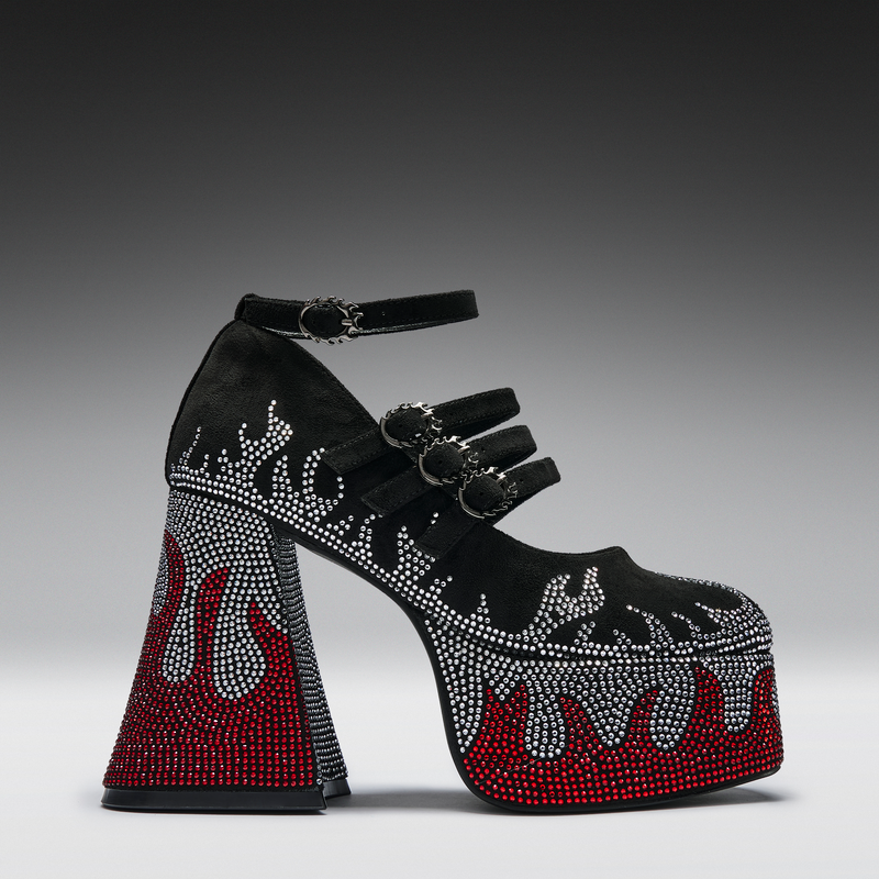 Talons hauts Rockabilly de KOI - BLAZED FLAMES STRAPPY HEELS BLACK - EU36 à EU41 - pour Femme - noir/rouge - KOI - View 2