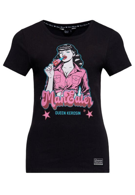 T-Shirt Manches courtes Rockabilly de Queen Kerosin - Man Eater - T-shirt - XS à 4XL - pour Femme - noir - Queen Kerosin