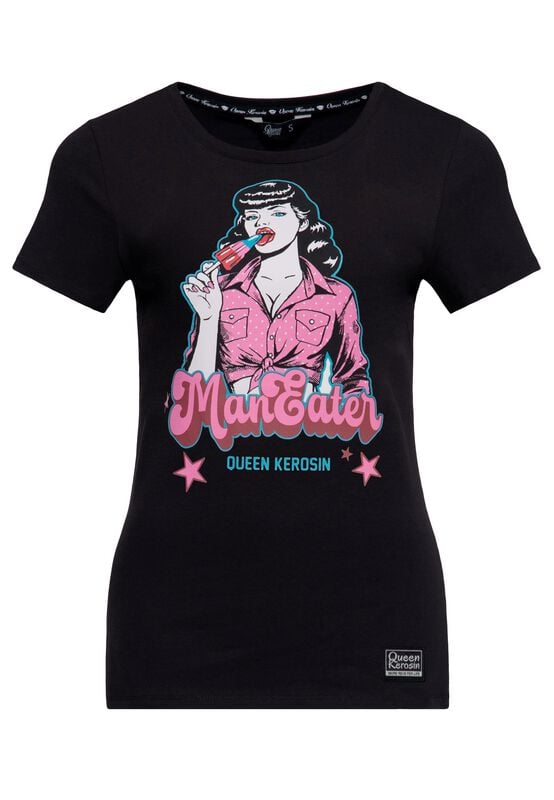 T-Shirt Manches courtes Rockabilly de Queen Kerosin - Man Eater - T-shirt - XS à 4XL - pour Femme - noir - Queen Kerosin