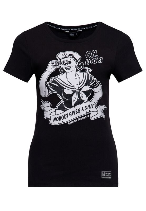 T-Shirt Manches courtes Rockabilly de Queen Kerosin - nobody gives a shit - XS à 4XL - pour Femme - noir - Queen Kerosin
