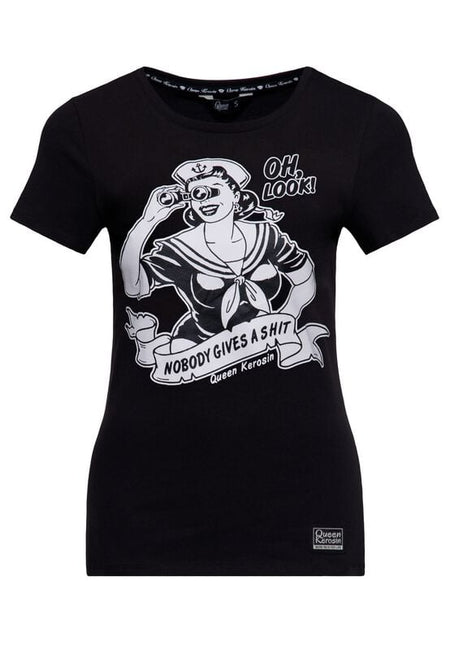T-Shirt Manches courtes Rockabilly de Queen Kerosin - nobody gives a shit - XS à 4XL - pour Femme - noir - Queen Kerosin