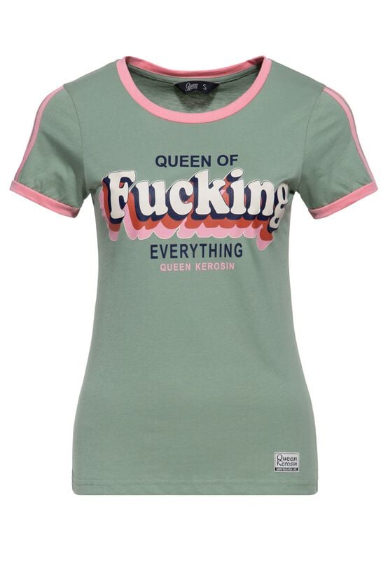 T-Shirt Manches courtes Rockabilly de Queen Kerosin - Queen of fucking everything - XS à 3XL - pour Femme - vert/rose - Queen Kerosin