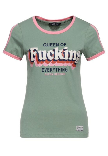 T-Shirt Manches courtes Rockabilly de Queen Kerosin - Queen of fucking everything - XS à 3XL - pour Femme - vert/rose - Queen Kerosin
